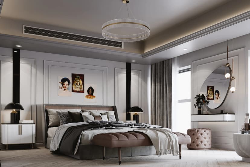 Private lounge with artistic wall décor and leather seating