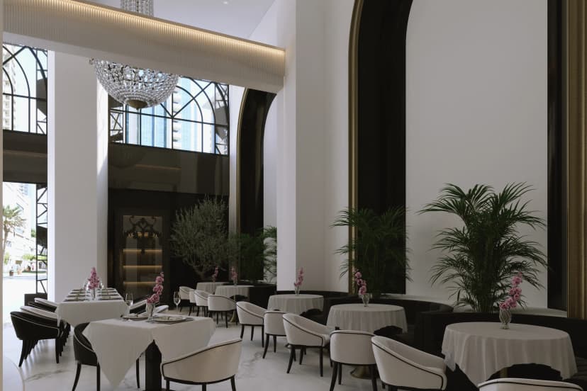 Private lounge with artistic wall décor and leather seating