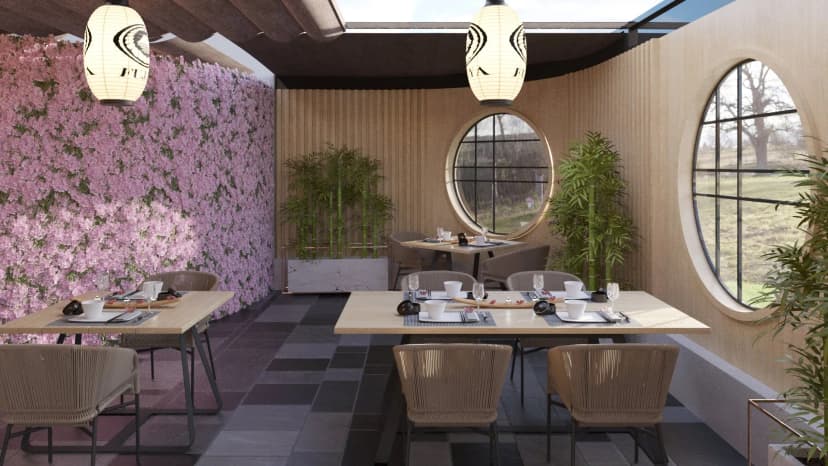 Private lounge with artistic wall décor and leather seating