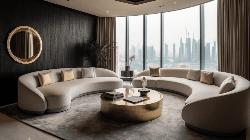 Private lounge with artistic wall décor and leather seating