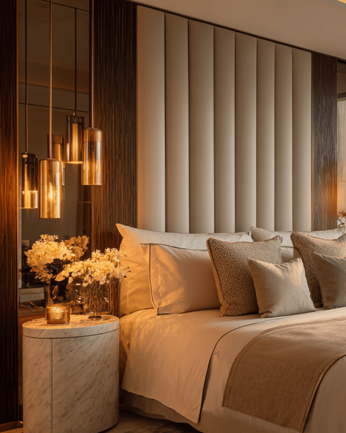 Round luxury bed with fairy lights