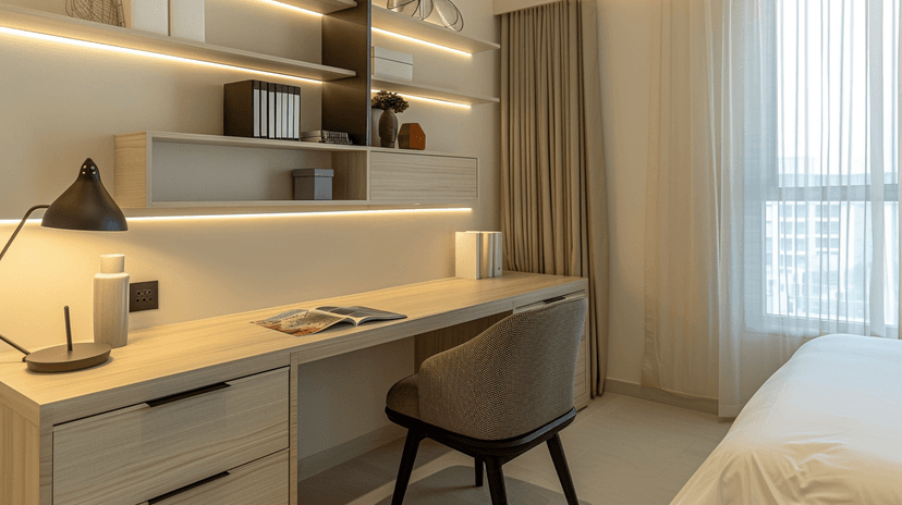 Private lounge with artistic wall décor and leather seating