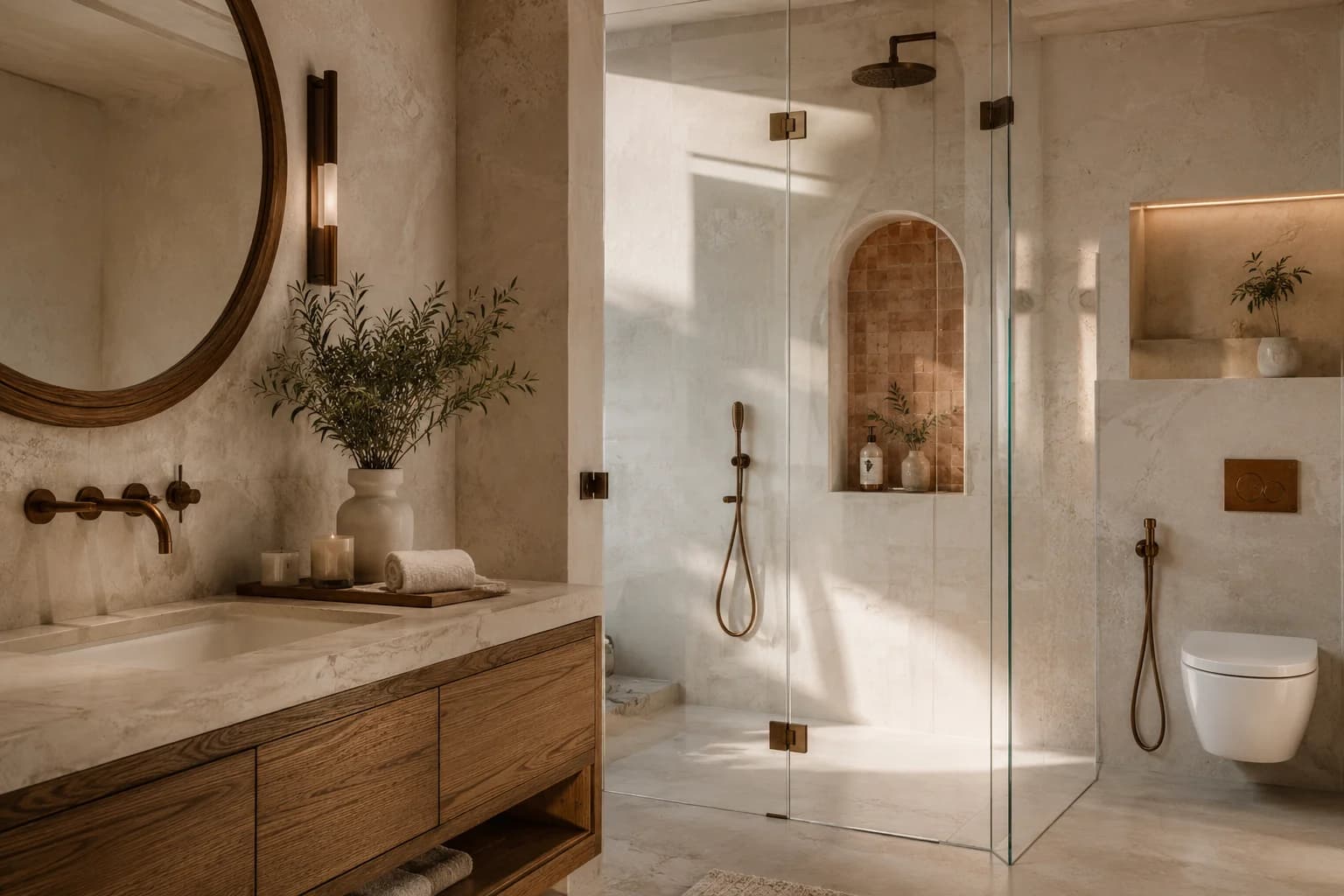 Large-format bathroom tiles being installed in a Dubai villa renovation