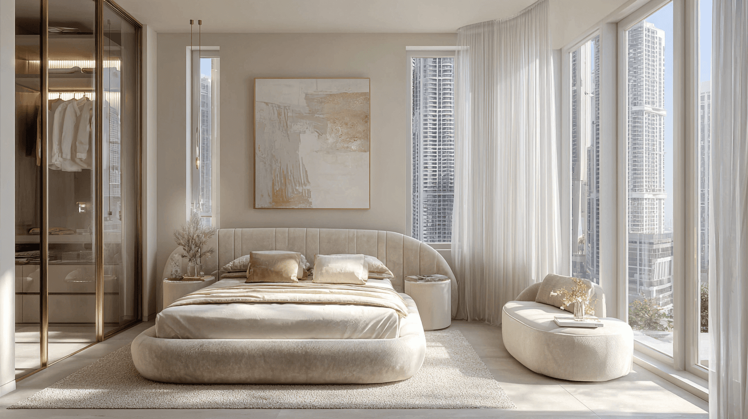luxury master bedroom in a Dubai creek