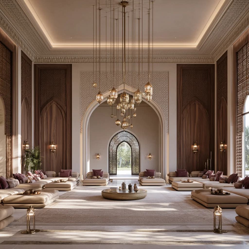 Luxury traditional majlis seating in a Dubai villa