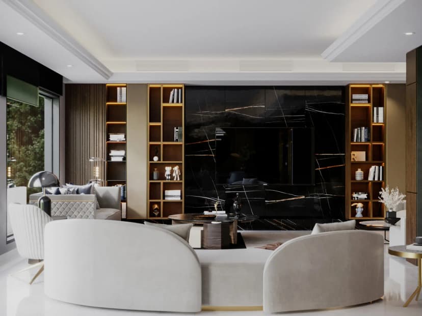 Elegant villa living room with ambient lighting