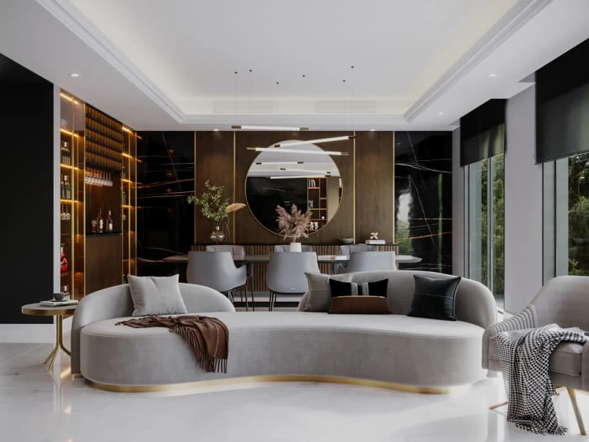 Elegant villa living room with ambient lighting
