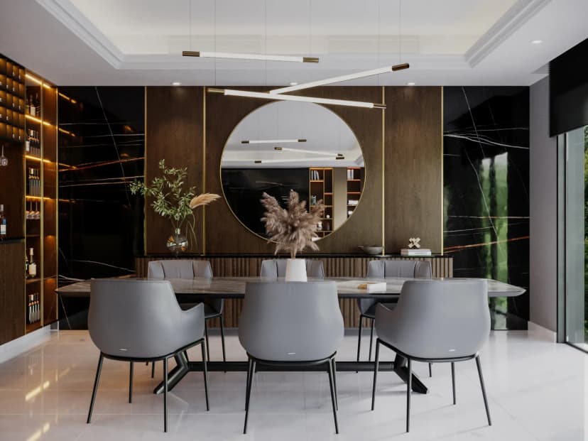 Elegant villa living room with ambient lighting