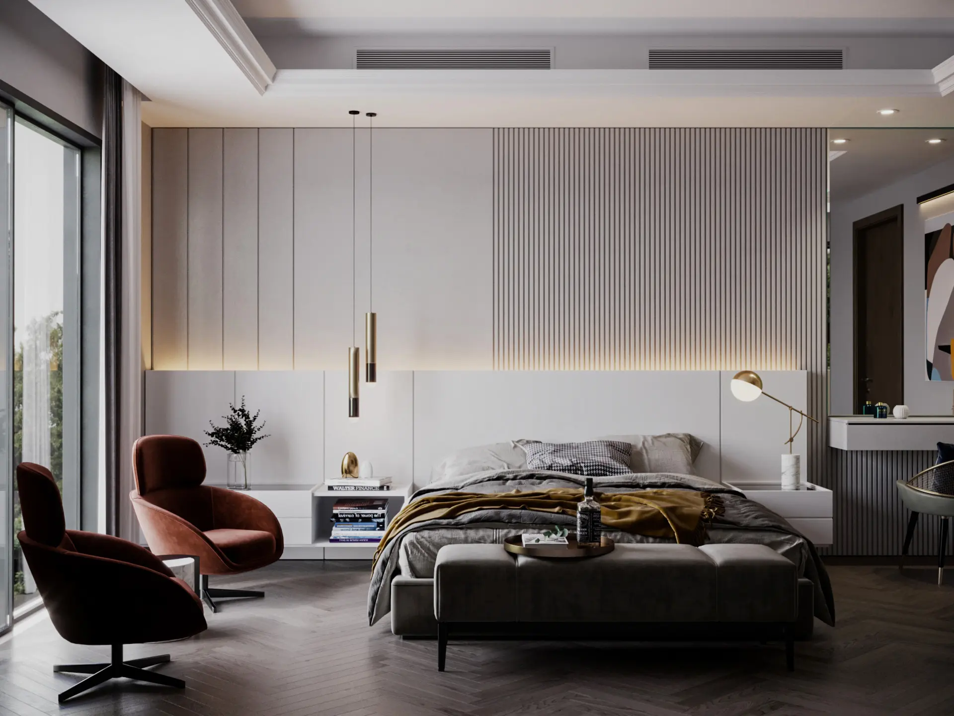 Luxury villa master bedroom interior design in Dubai