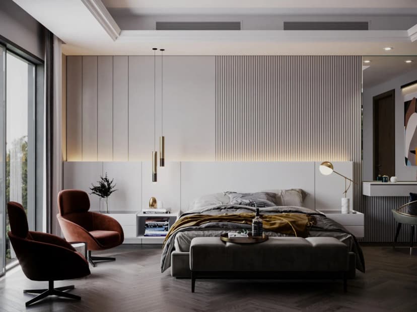 Elegant villa living room with ambient lighting