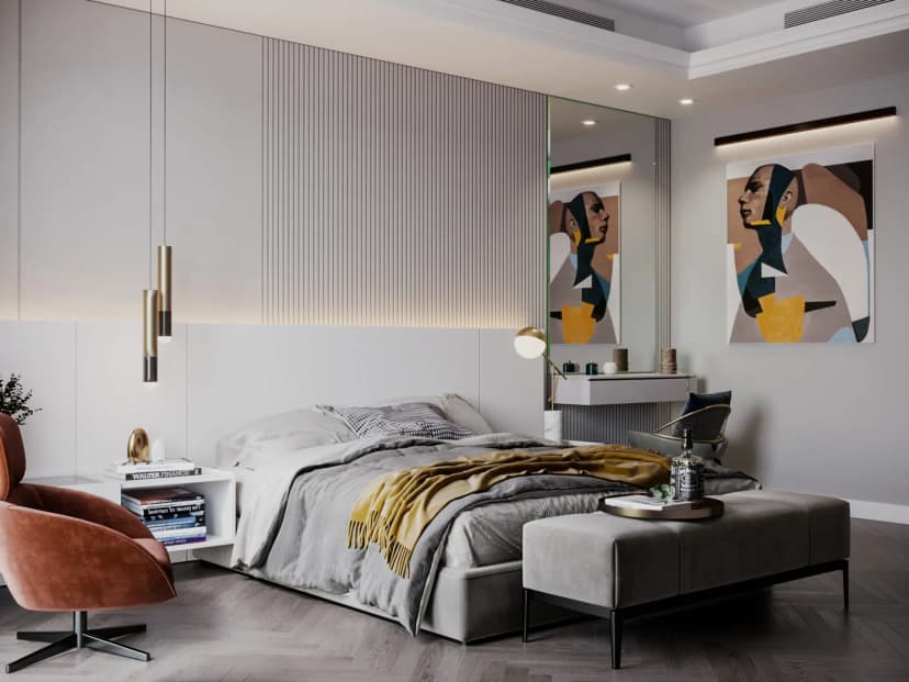 Elegant villa living room with ambient lighting