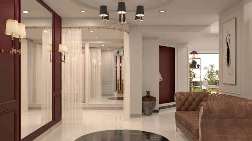 Elegant villa living room with ambient lighting