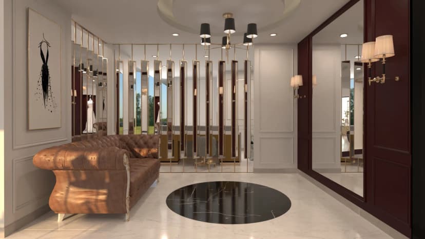 Elegant villa living room with ambient lighting