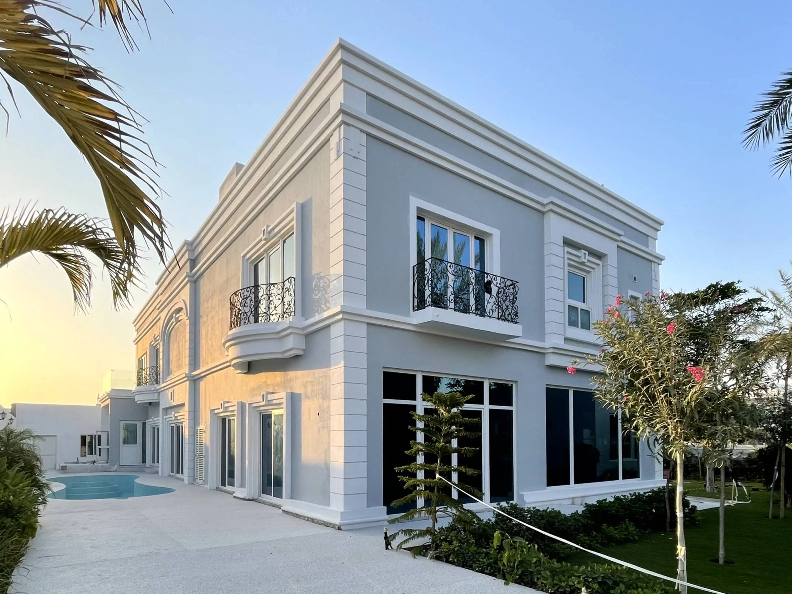 Al manara villa interior design with white theme