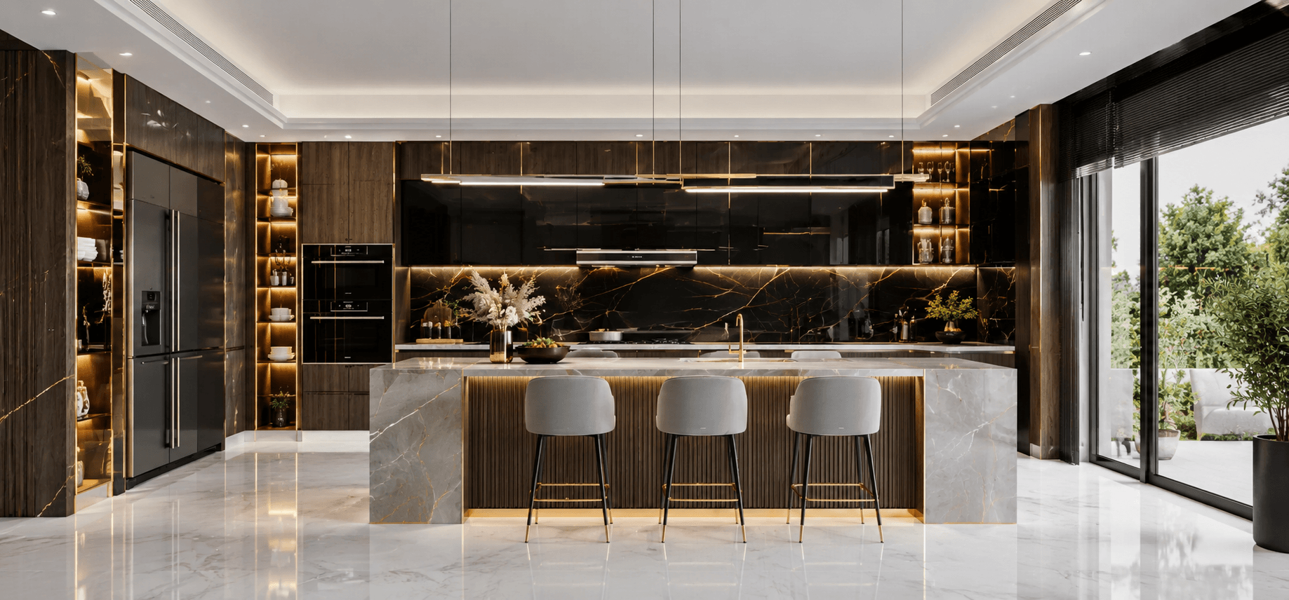 Luxury villa kitchen interior design in Dubai