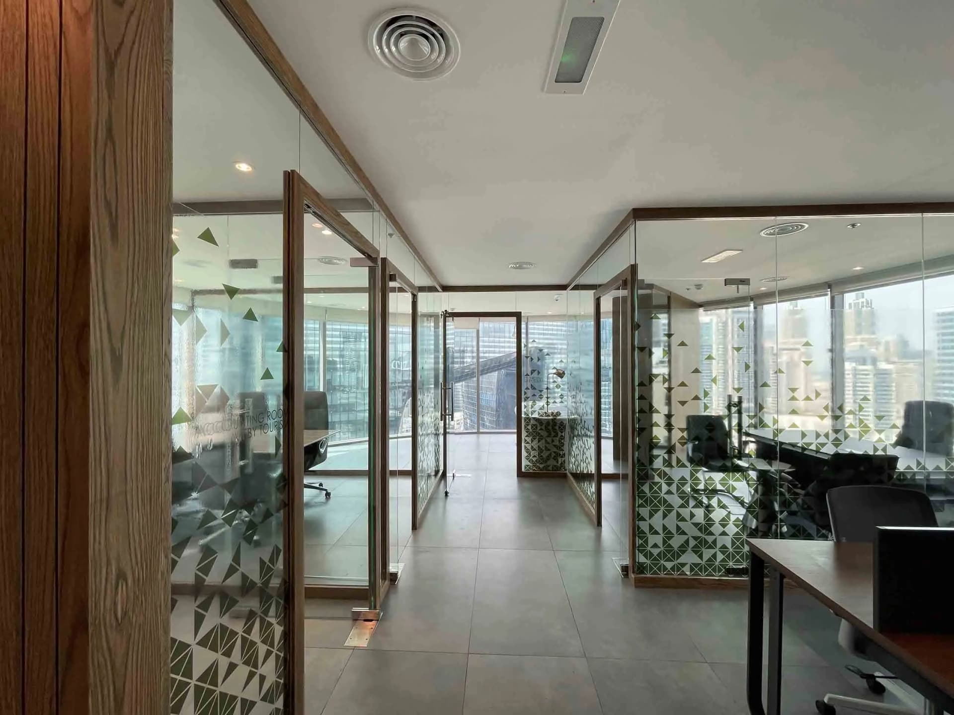 Luxury villa interior with white marble flooring and gold accents