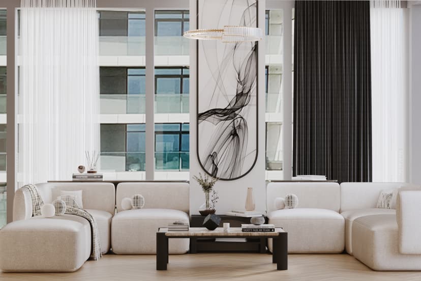 Elegant villa living room with ambient lighting