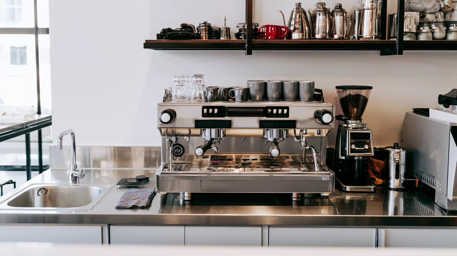 Modern coffee preparation area inside a Dubai cafe