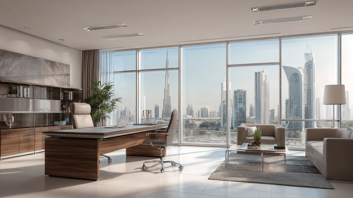 modernoffice interior Dubai skyline