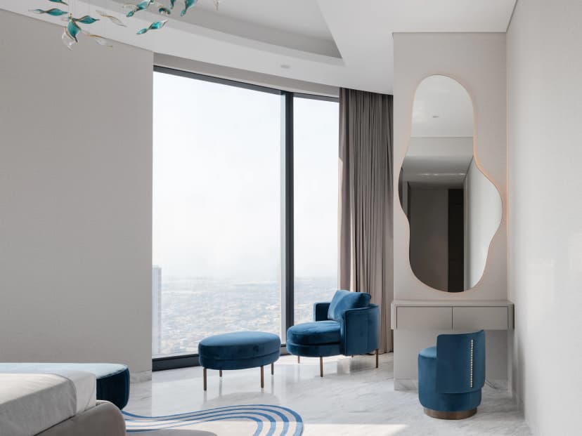 Elegant villa living room with ambient lighting