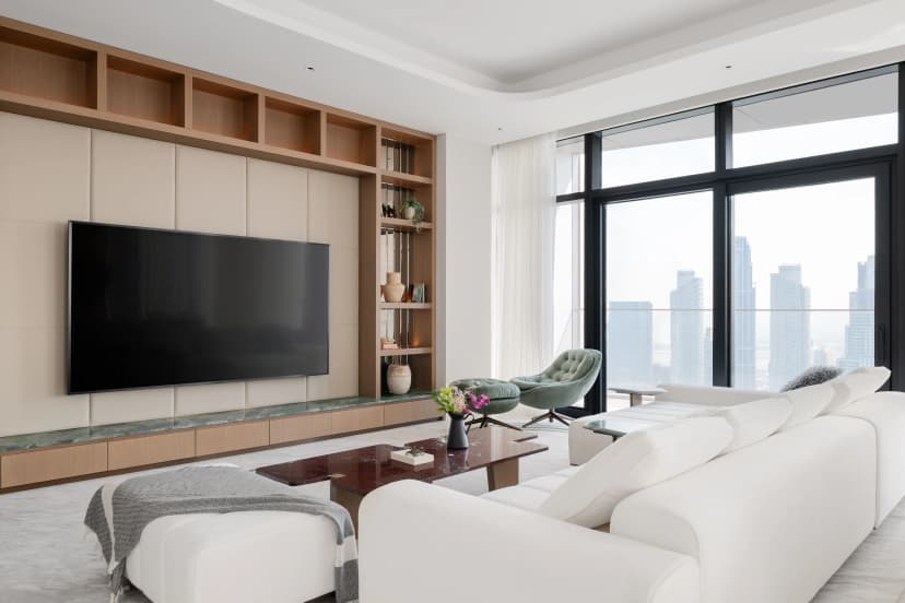 Elegant villa living room with ambient lighting