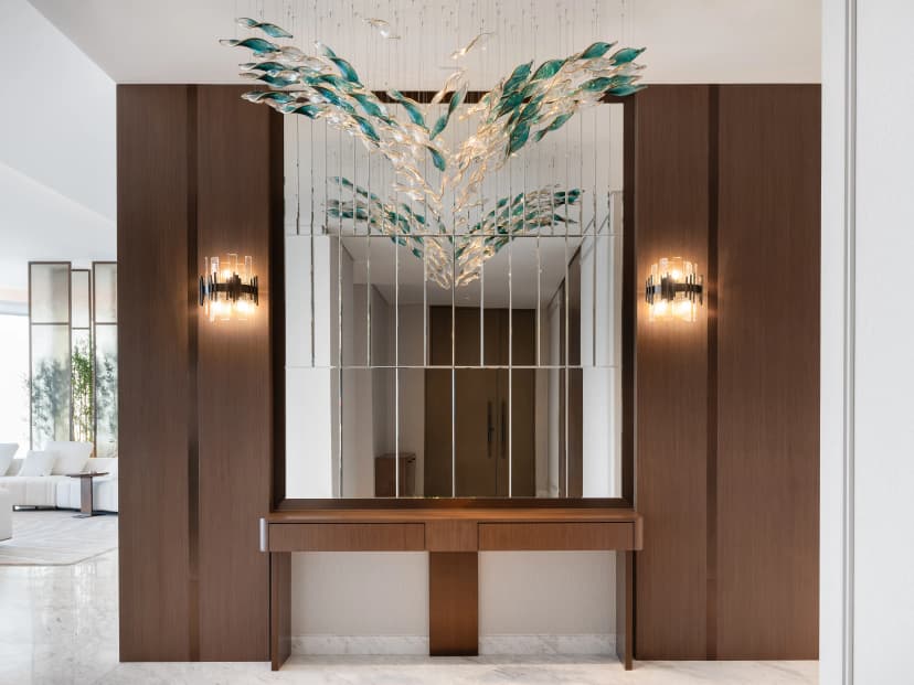 Elegant villa living room with ambient lighting