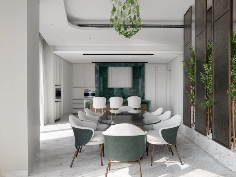 Elegant villa living room with ambient lighting