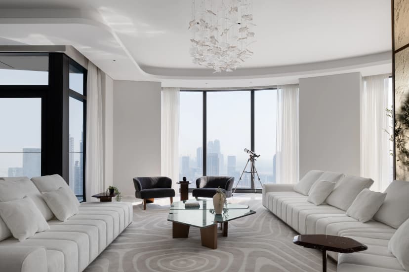 Elegant villa living room with ambient lighting