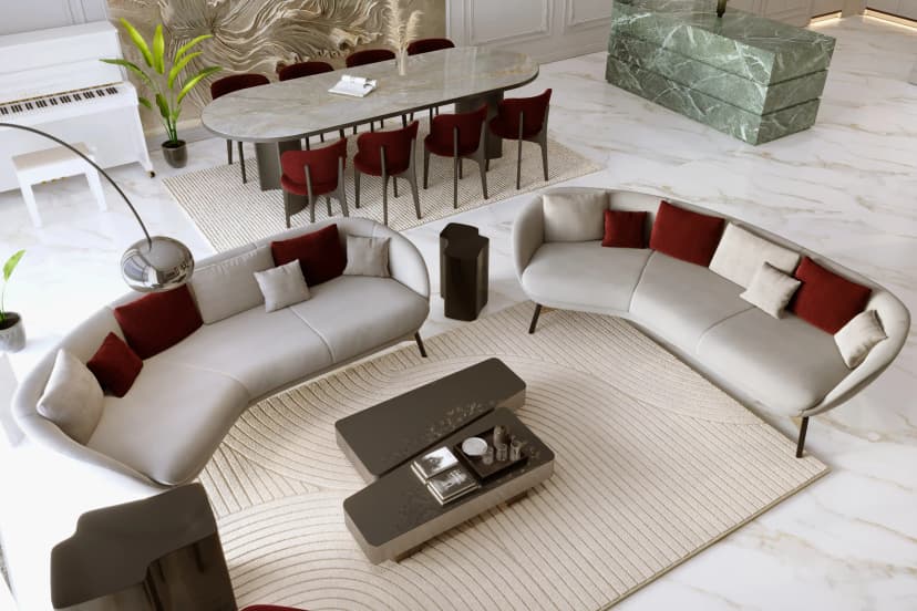 Elegant villa living room with ambient lighting