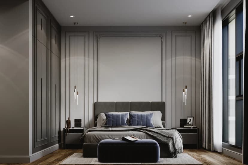 Elegant villa living room with ambient lighting