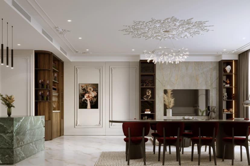 Elegant villa living room with ambient lighting