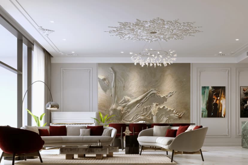 Elegant villa living room with ambient lighting