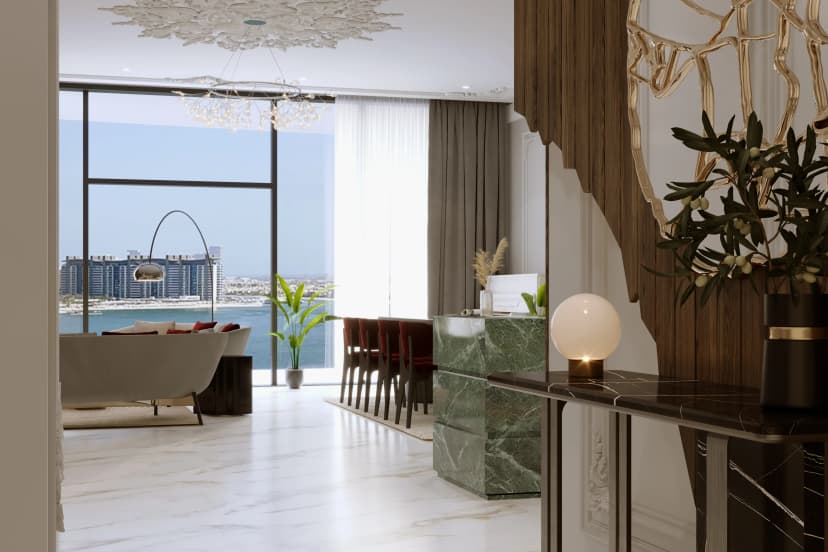 Elegant villa living room with ambient lighting