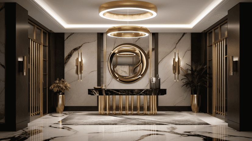 Elegant villa living room with ambient lighting