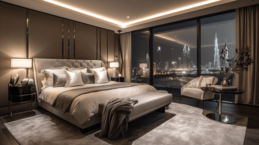 Elegant villa living room with ambient lighting