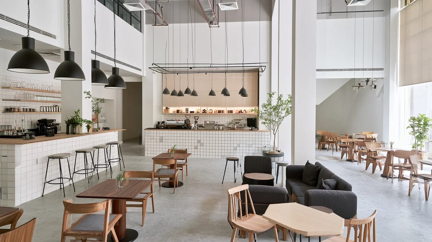 Spacious modern cafe interior in Dubai