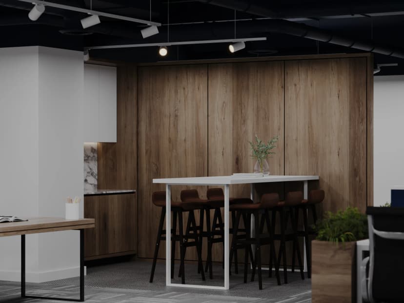 Private lounge with artistic wall décor and leather seating