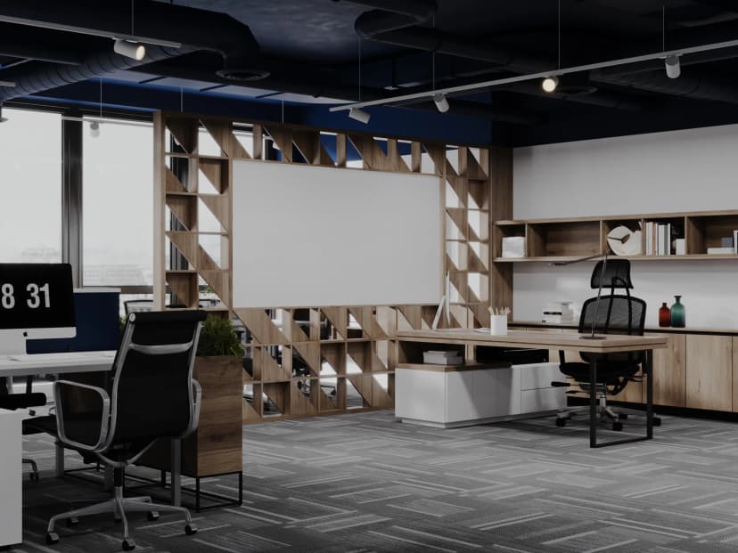 Private lounge with artistic wall décor and leather seating