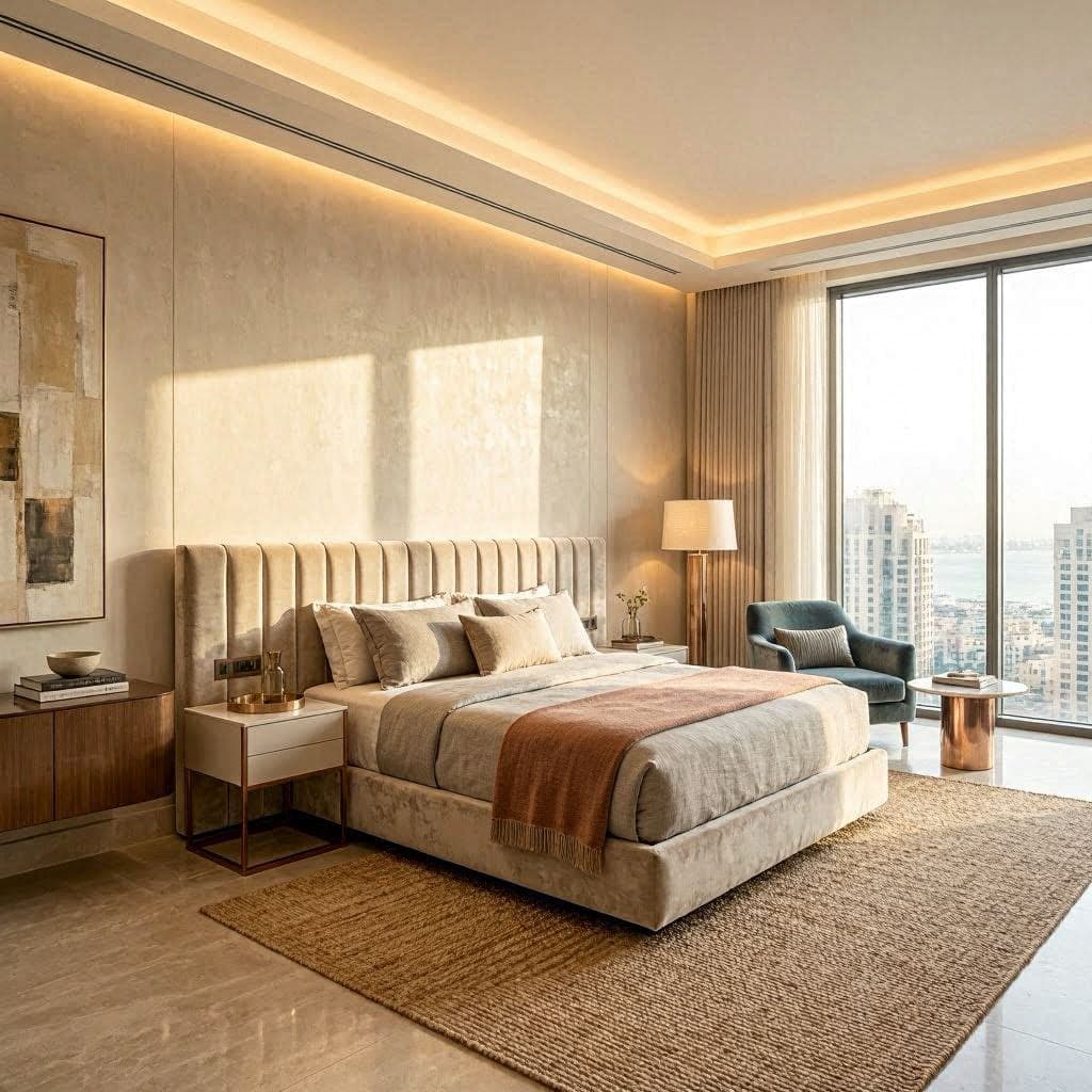 Round luxury bed with fairy lights