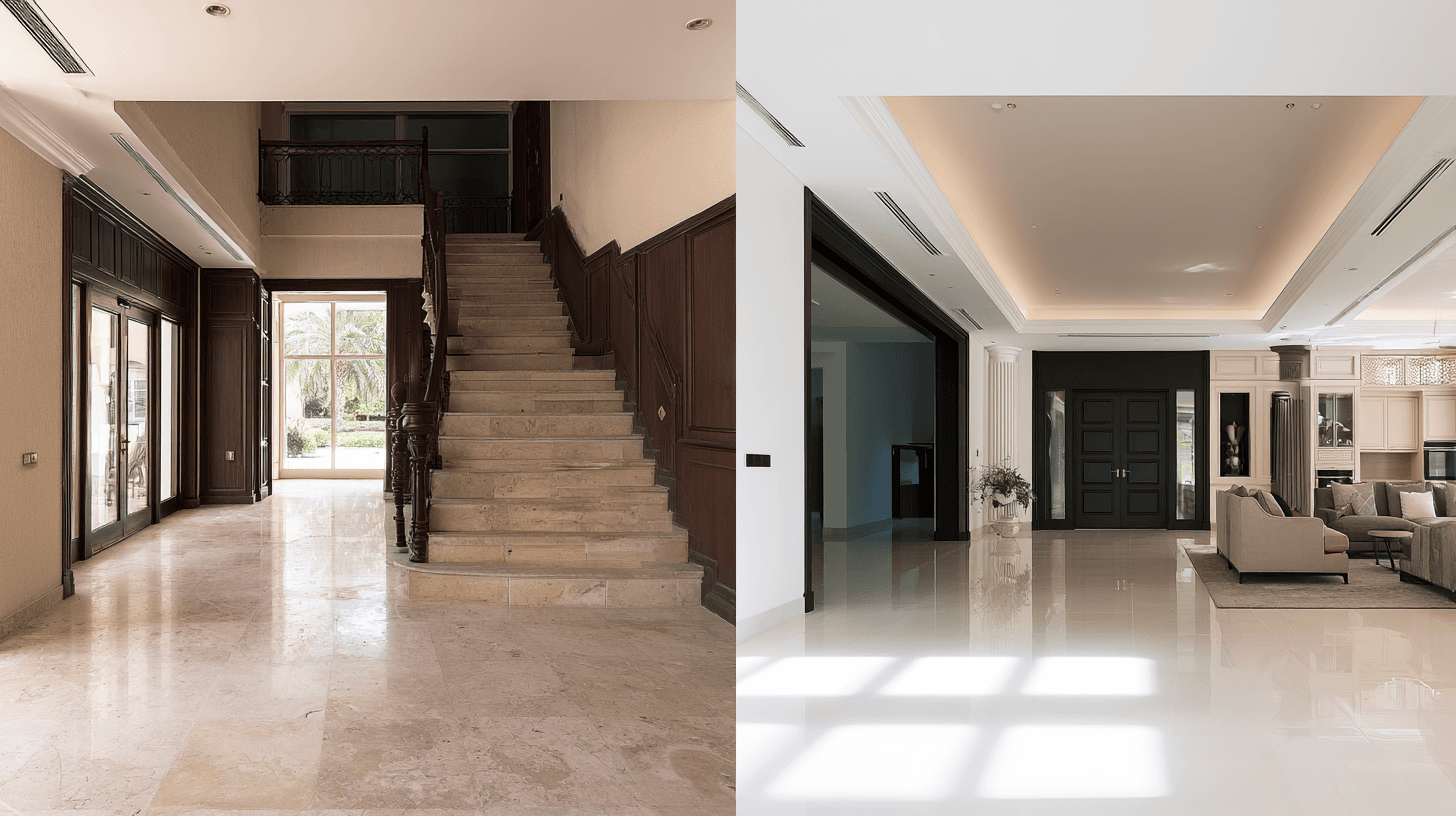 Before and after comparison of a villa renovation in Dubai