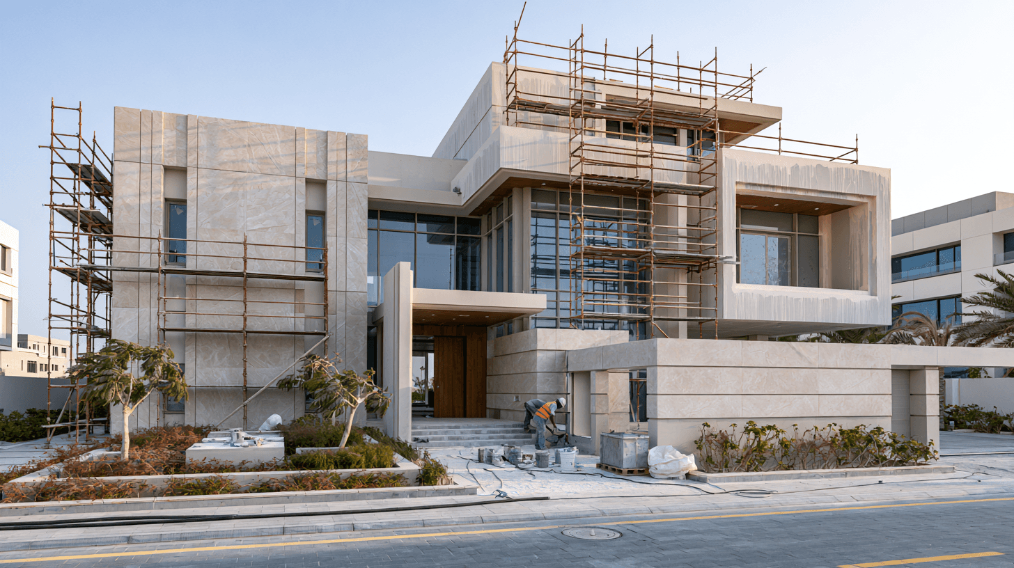 Renovated villa exterior and facade in Dubai with new cladding