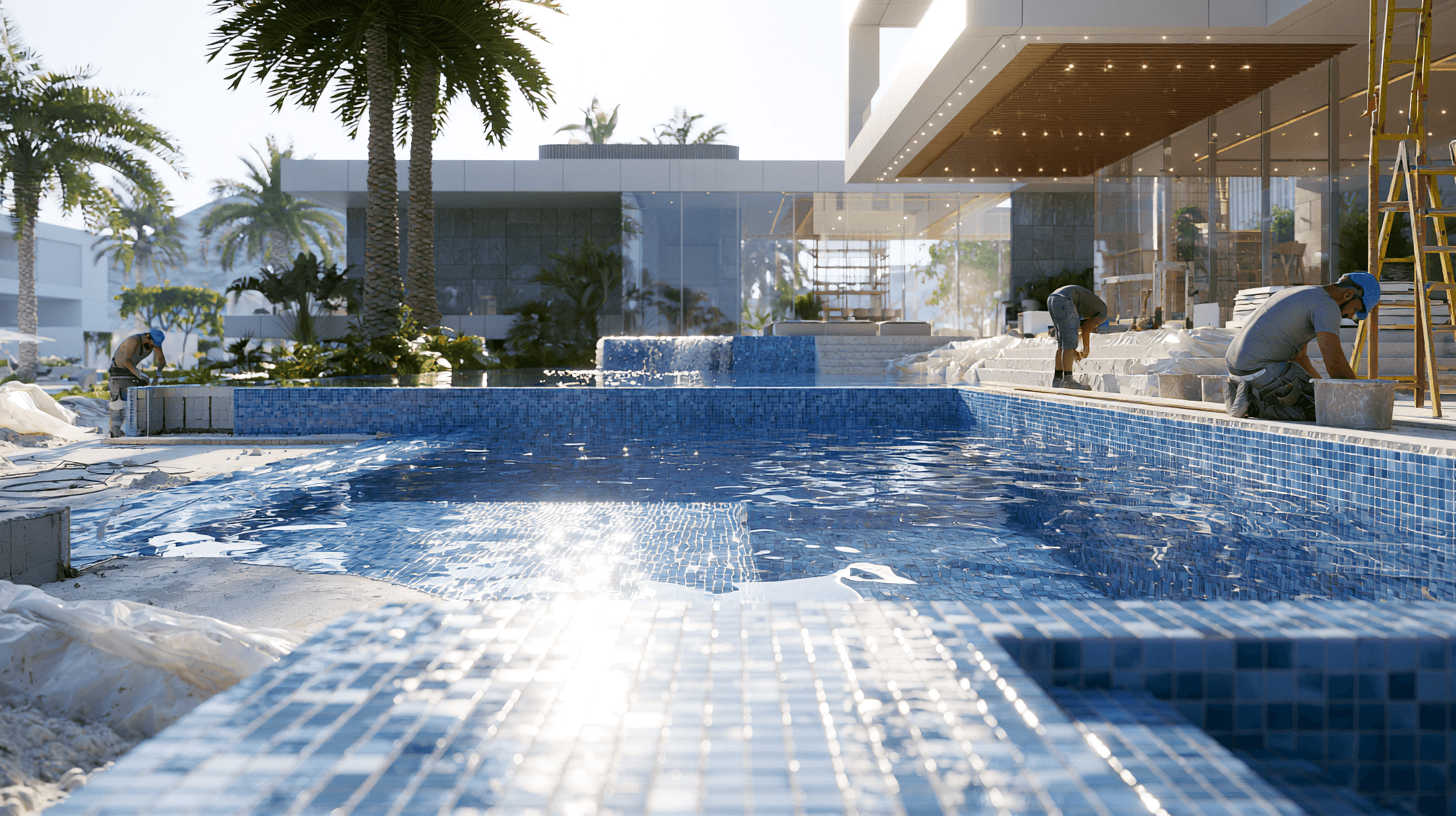 Swimming pool resurfacing and retiling at a Dubai villa