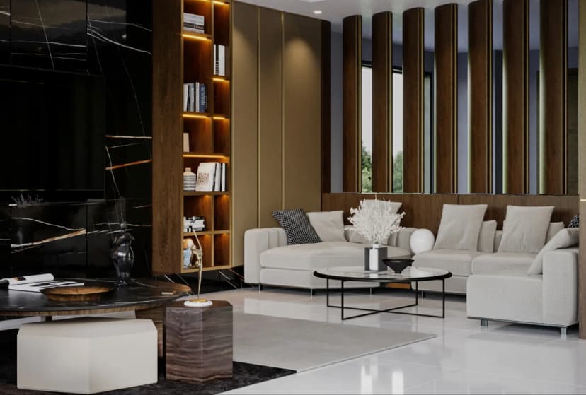 Elegant villa living room with ambient lighting