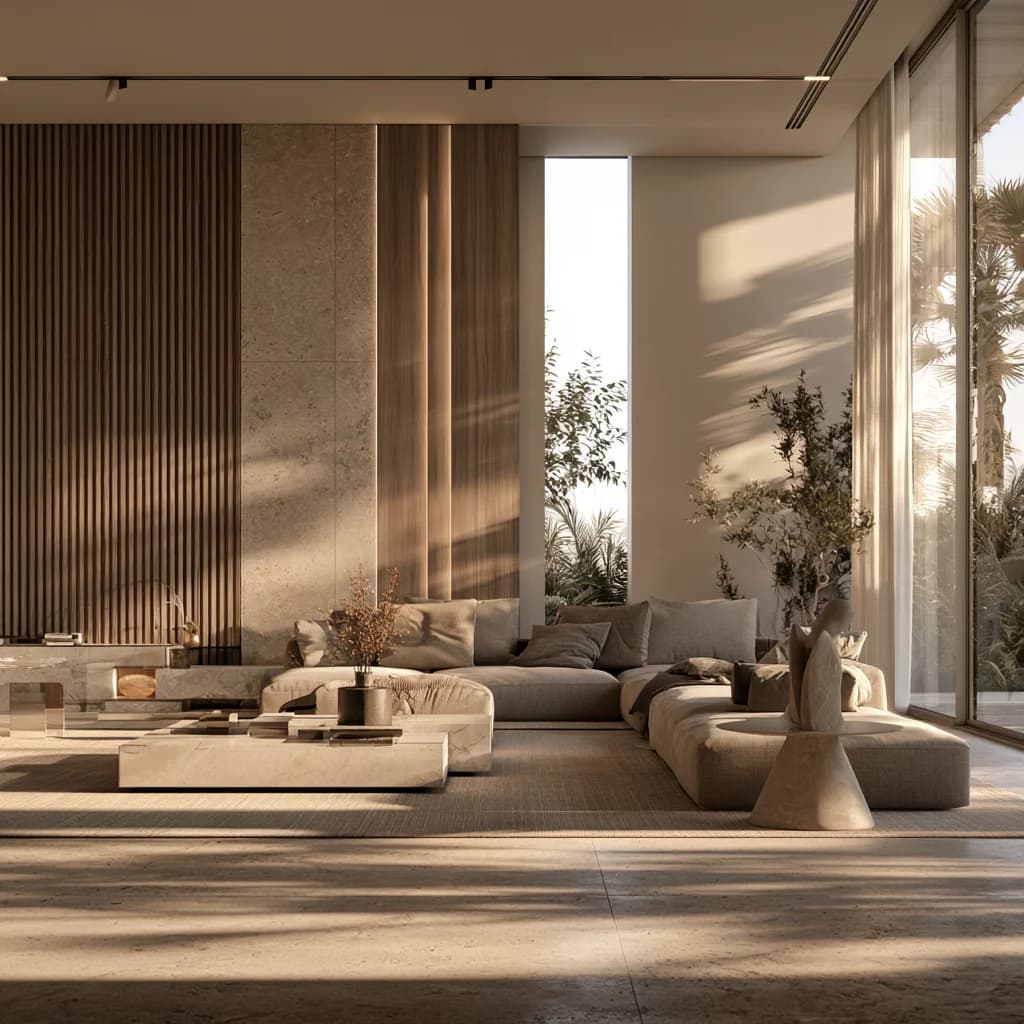 Warm minimalist living room in a luxury Dubai villa