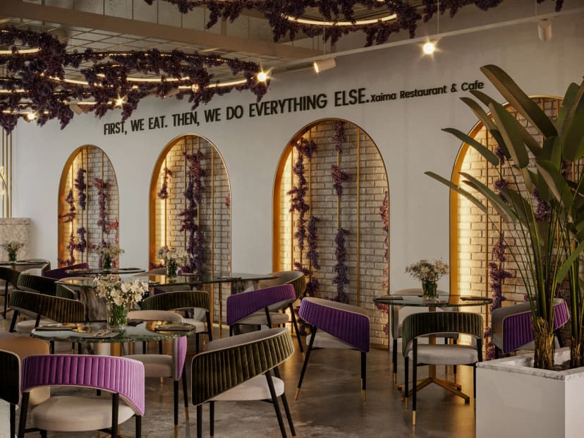 Private lounge with artistic wall décor and leather seating