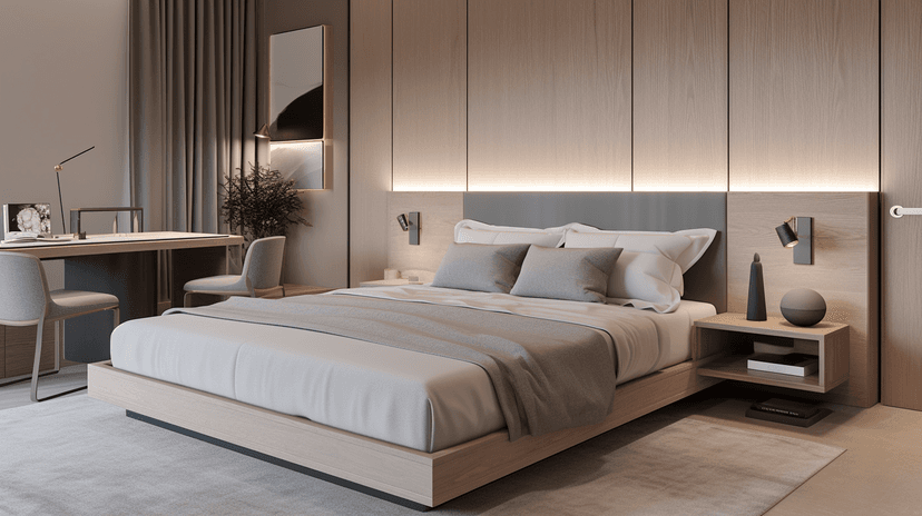 Modern Master Bedroom Design Acacia Dubai Hills Apartment Modern master bedroom interior featuring bespoke joinery at Acacia Dubai Hills 2-bedroom apartment, Dubai