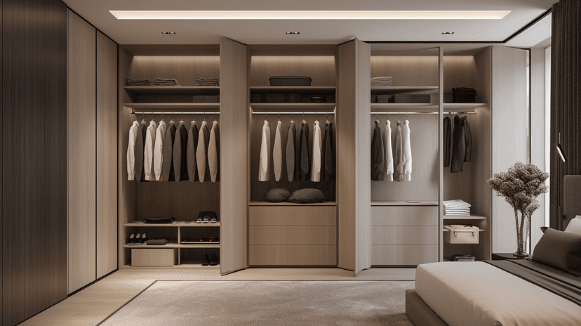Luxury Walk-in Wardrobe Design Acacia Dubai Hills Apartment Custom walk-in wardrobe with bespoke cabinetry and integrated lighting at Acacia Dubai Hills 2-bedroom apartment, Dubai