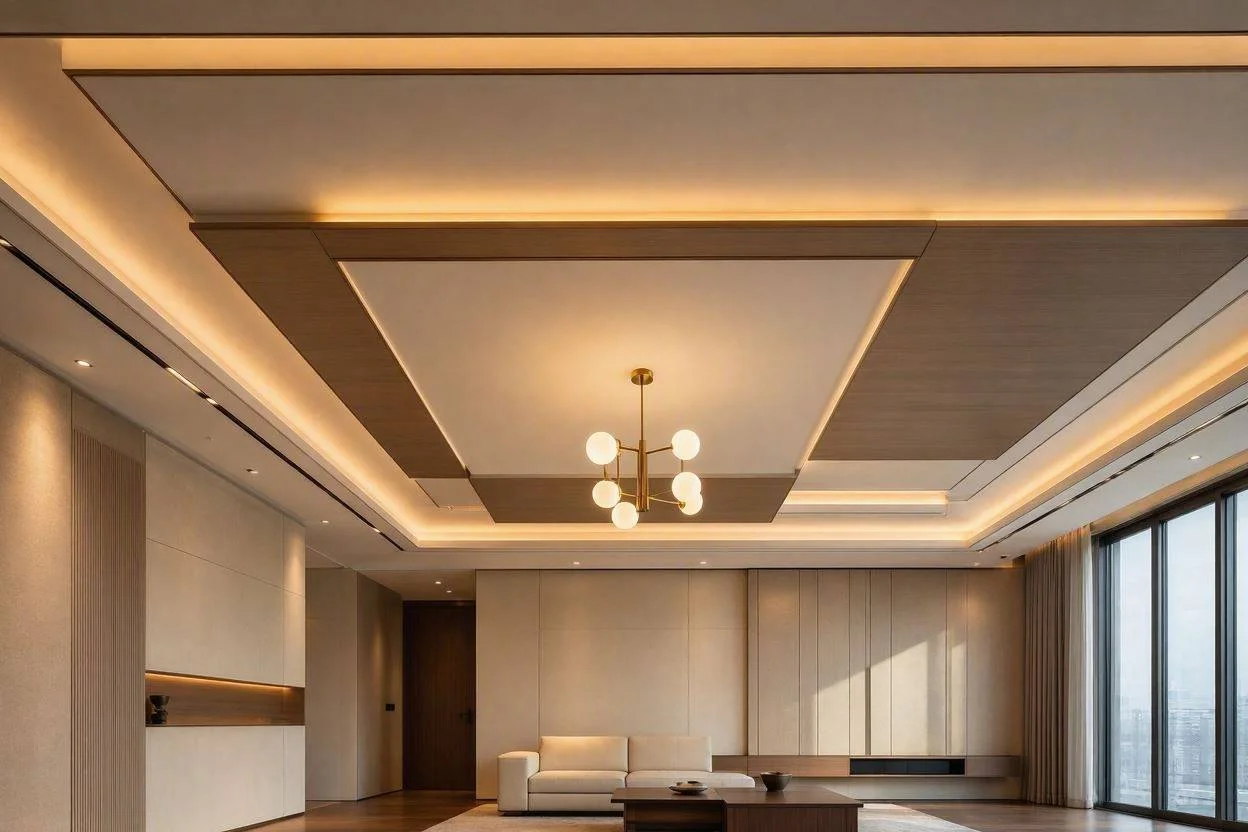 False ceiling and recessed lighting in a renovated Dubai apartment