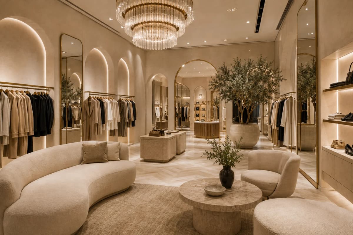 Luxury Fashion Boutique Renovation Dubai Luxury fashion boutique renovation in Dubai with bespoke displays and warm lighting