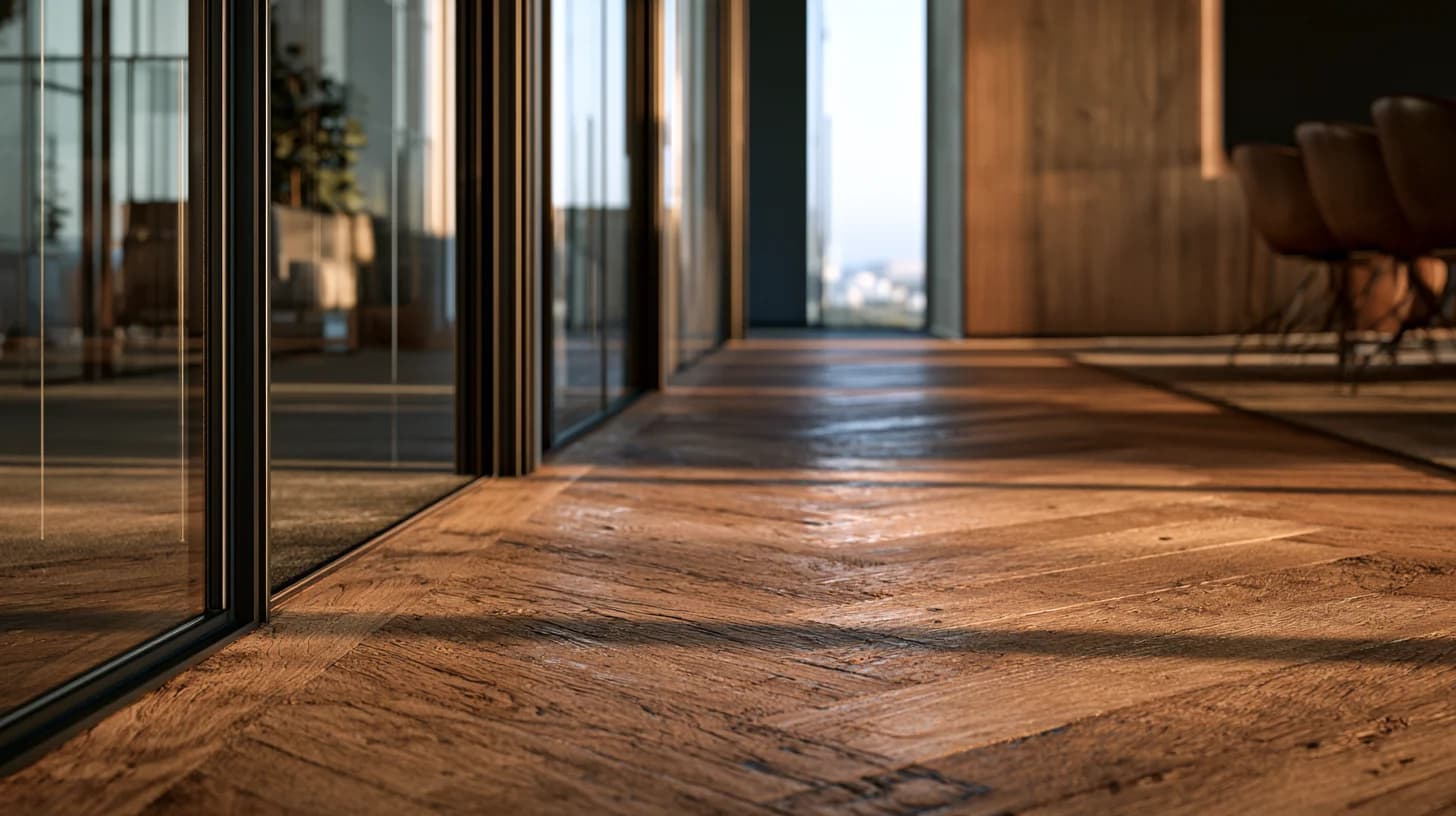 Herringbone Office Flooring Dubai Herringbone flooring in a Dubai office renovation